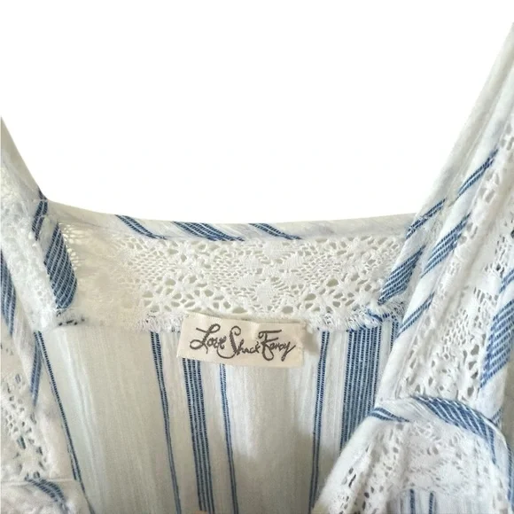 LoveShackFancy Blue & White Striped Lace-Trim Maxi Dress - Picture 6 of 8